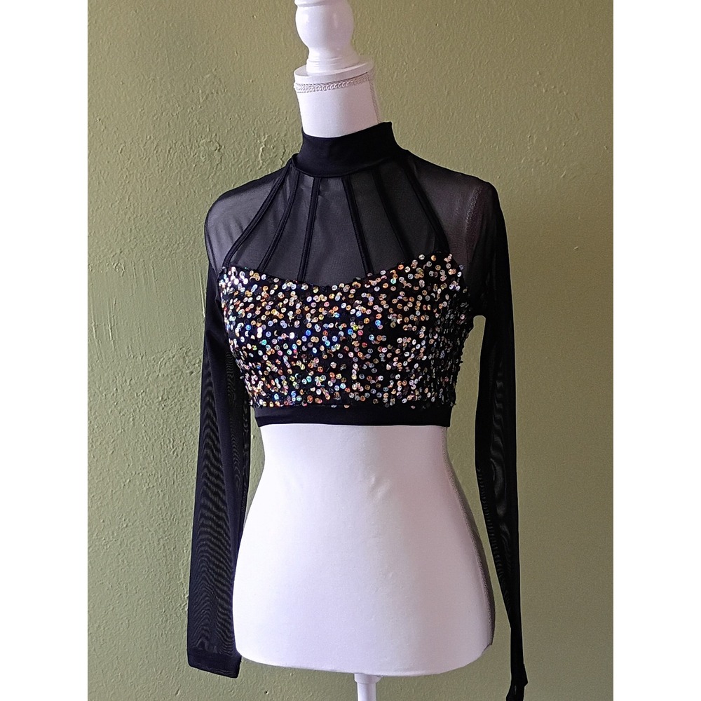 Moody Gothic Crop Top Sparkly Festival Sequin Coven Top Womens XS Extra Small